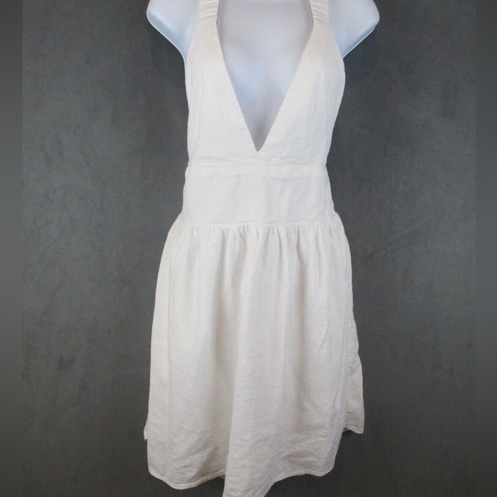Abercrombie & Fitch White Plunge Neck Cap Sleeve Dress